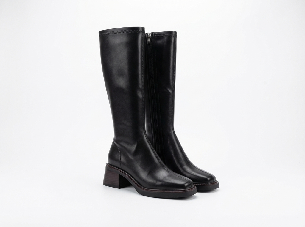 Botte haute noir Synthétique Femme - Talon carré