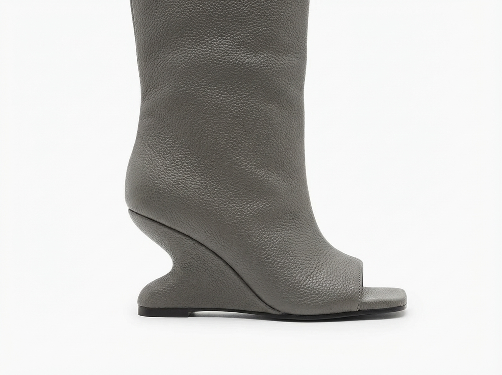 Botte haute gris Synthétique Femme - Talon vague, bout ouvert