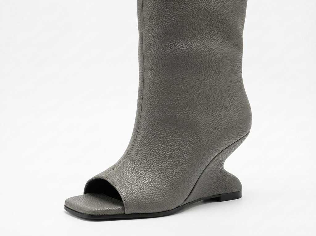 Botte haute gris Synthétique Femme - Talon vague, bout ouvert