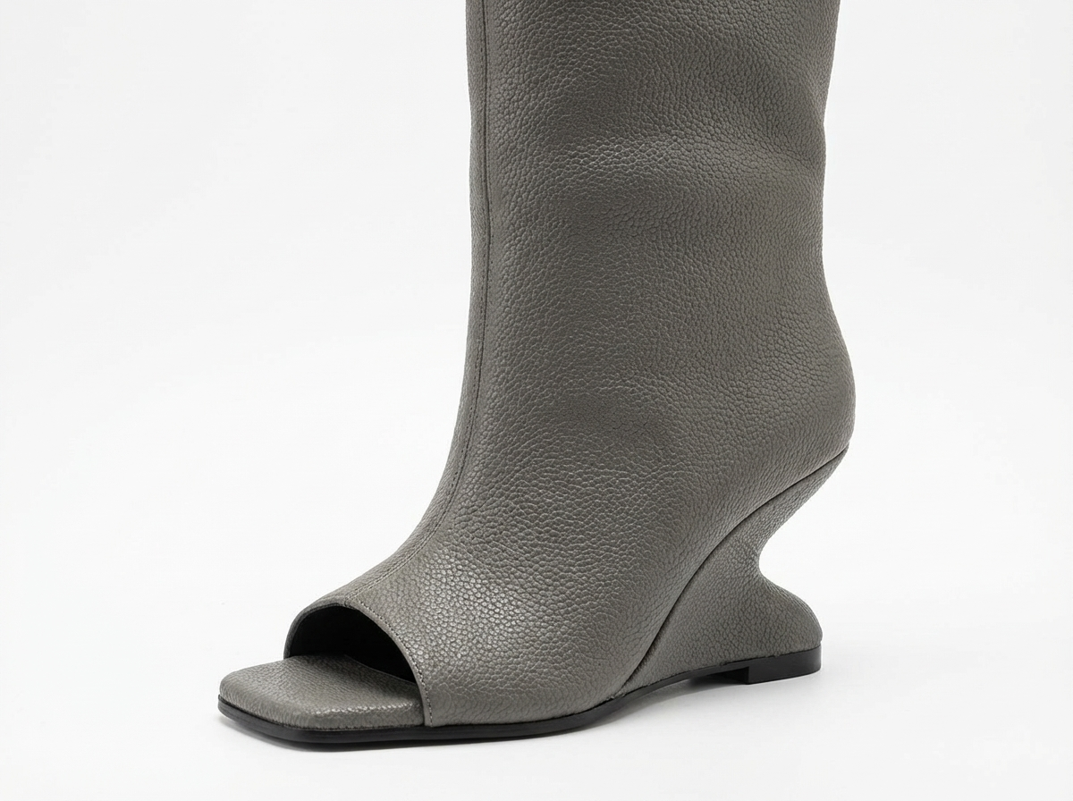 Botte haute gris Synthétique Femme - Talon vague, bout ouvert