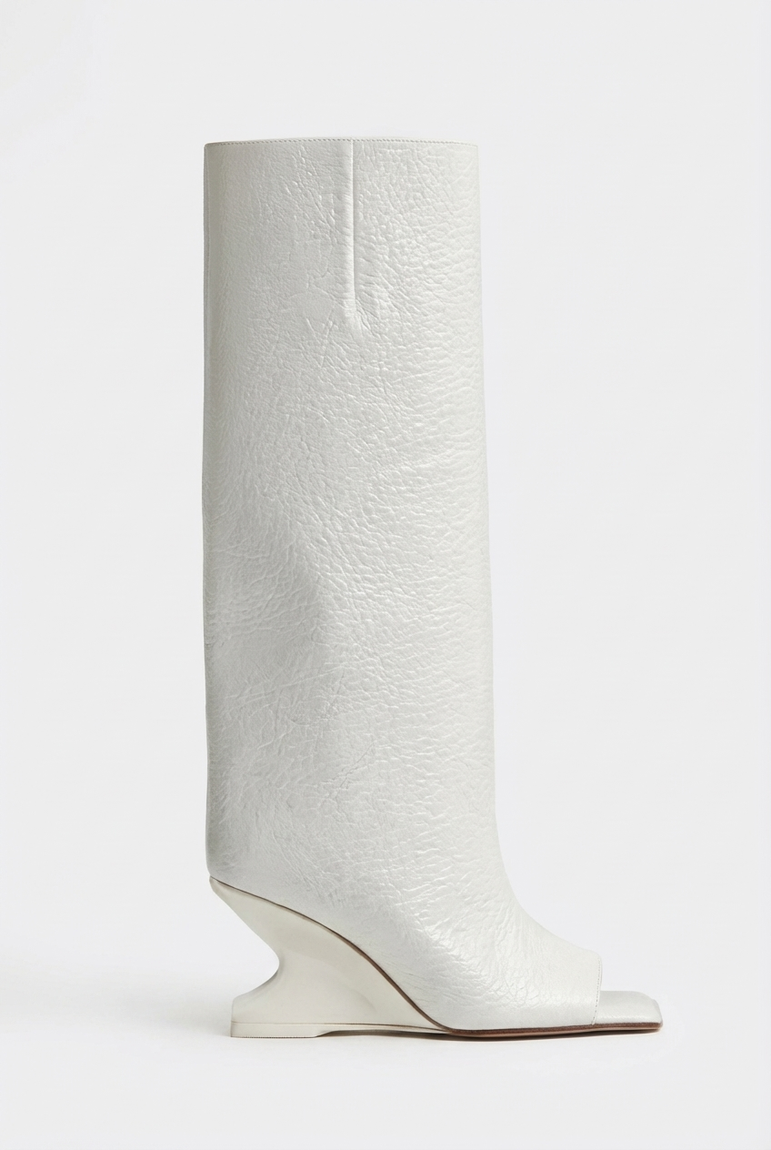 Botte haute blanc Synthétique Femme - Talon sculptural, bout ouvert