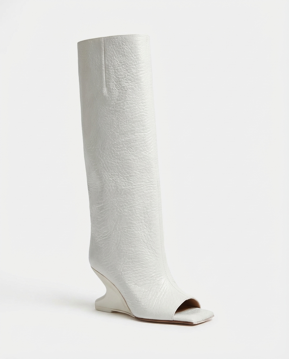 Botte haute blanc Synthétique Femme - Talon sculptural, bout ouvert
