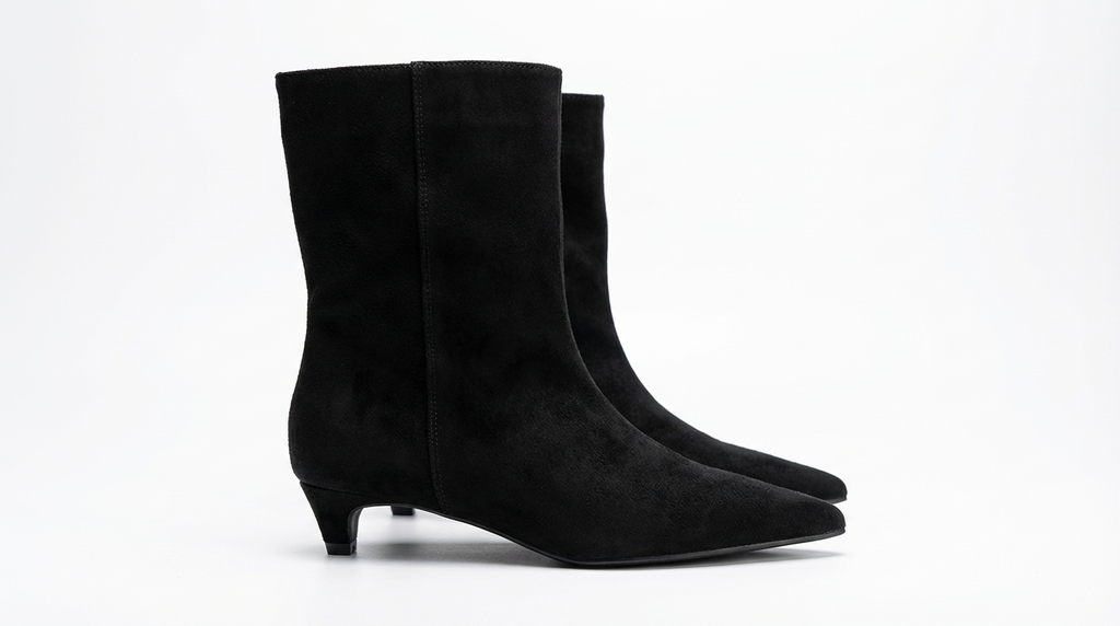 Botte haute noir Daim Synthétique Femme - Talon kitten, bout pointu