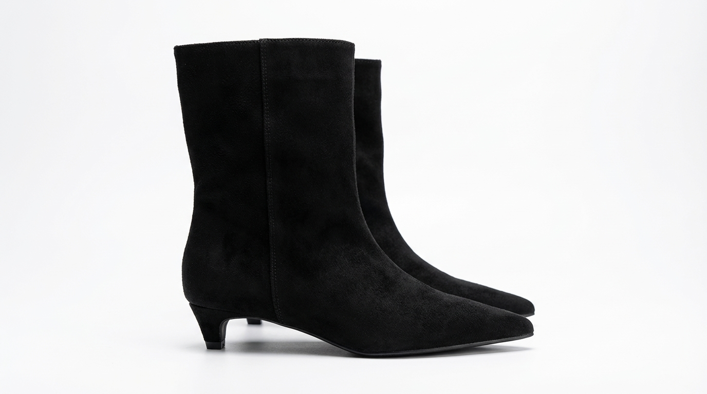 Botte haute noir Daim Synthétique Femme - Talon kitten, bout pointu