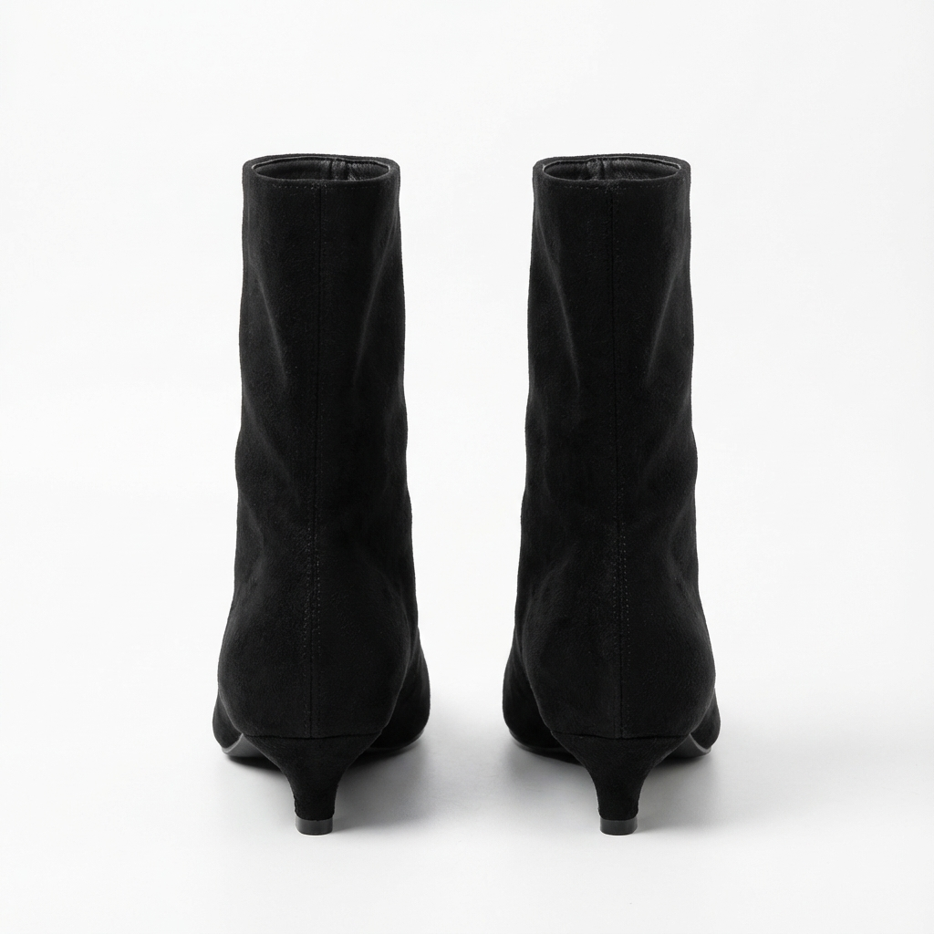 Botte haute noir Daim Synthétique Femme - Talon kitten, bout pointu