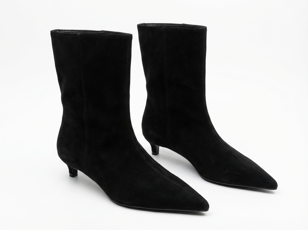Botte haute noir Daim Synthétique Femme - Talon kitten, bout pointu