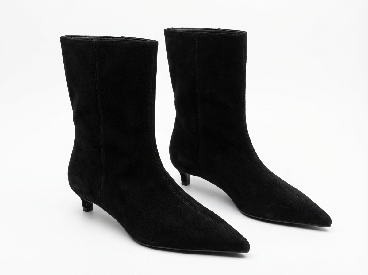 Botte haute noir Daim Synthétique Femme - Talon kitten, bout pointu