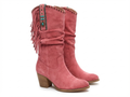 Santiag mi-haute rose Daim Femme - Franges, ornements métal
