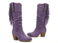 Santiag haute violet Daim Femme - Franges, clous géométriques