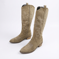 Santiag mi-haute marron clair Daim Femme - Broderies western, zip latéral