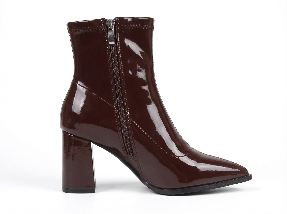 Bottine à talon marron Synthétique Femme - Verni, style cowboy