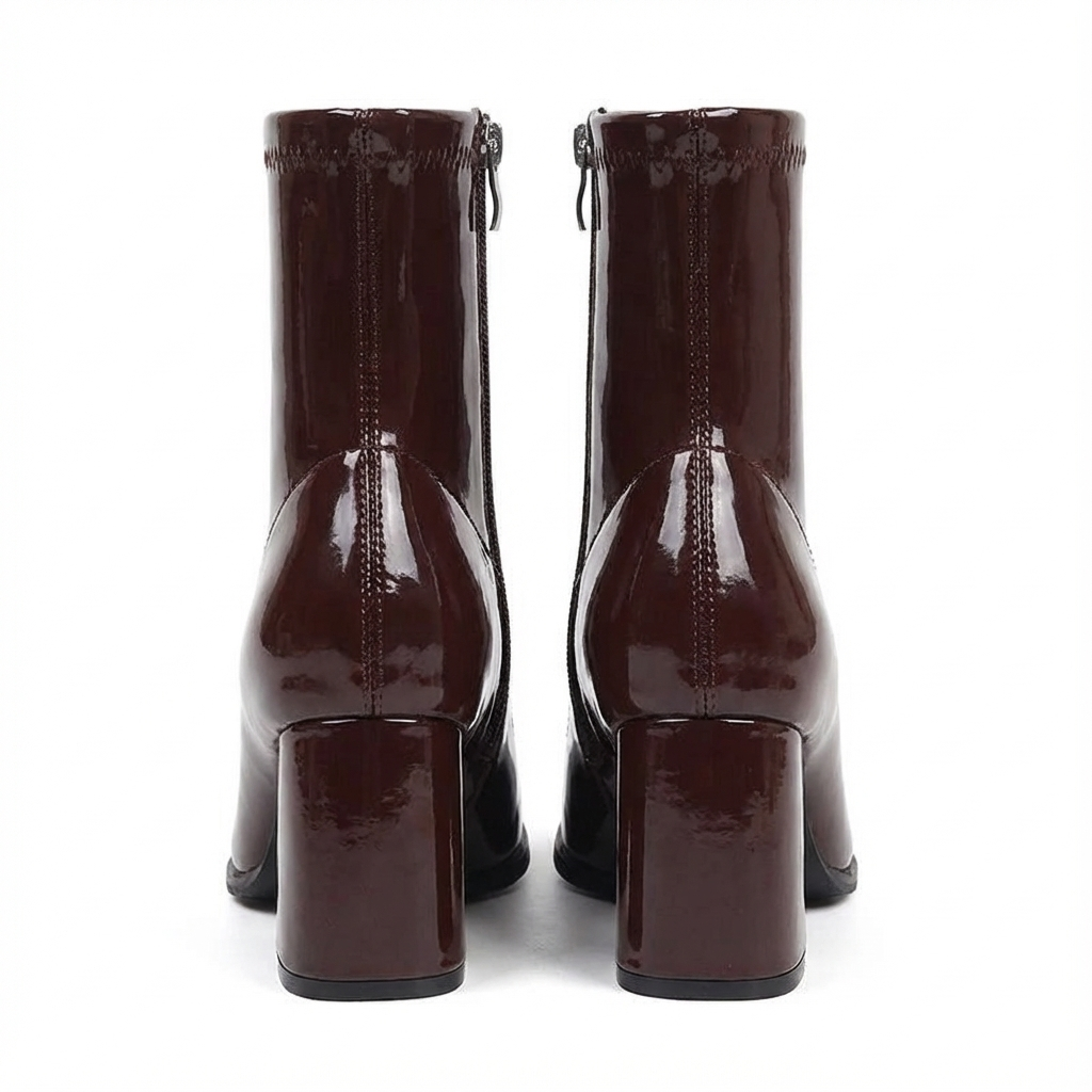Bottine à talon marron Synthétique Femme - Verni, style cowboy