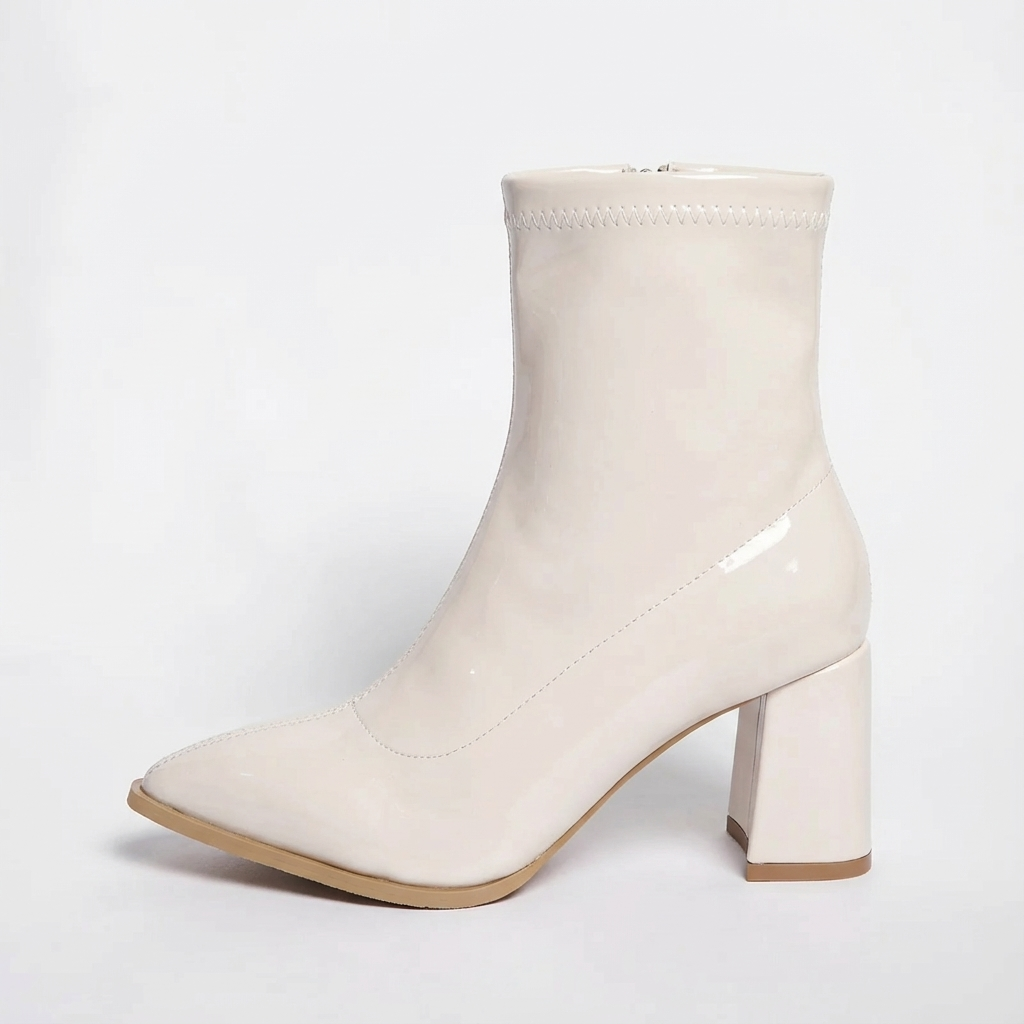 Bottine à talon blanc Synthétique Femme - Verni