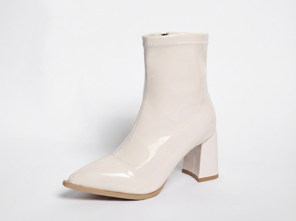 Bottine à talon blanc Synthétique Femme - Verni