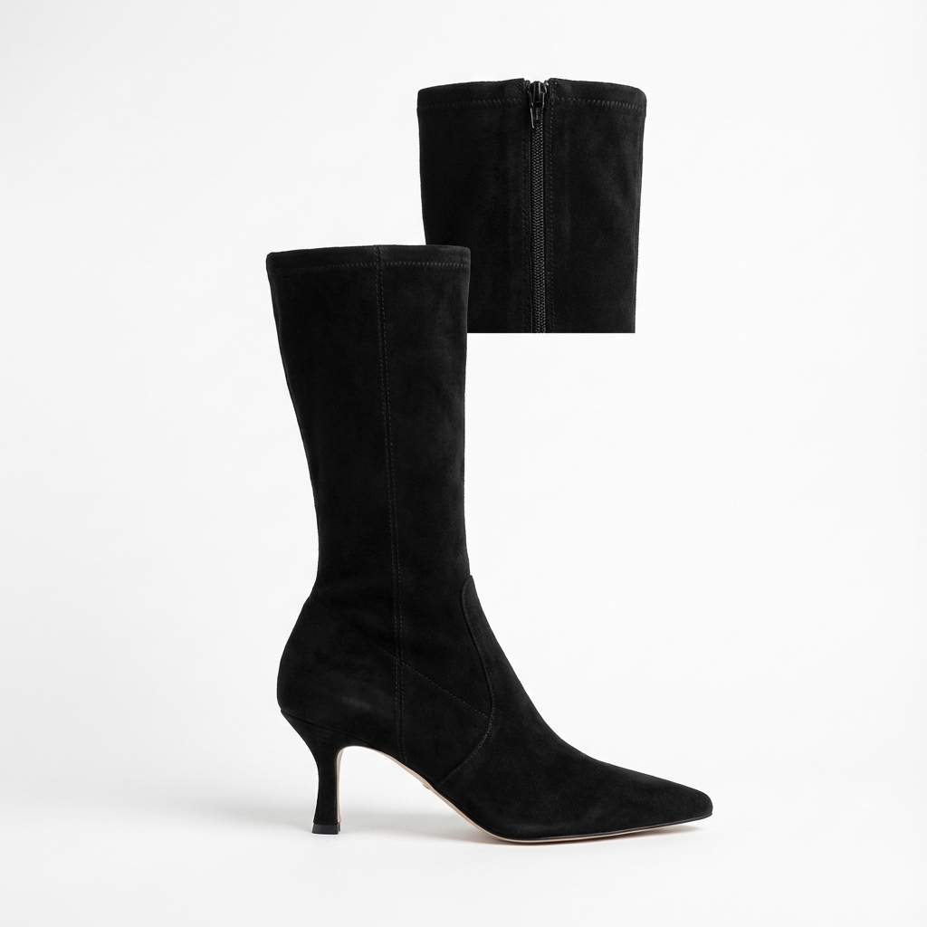 Botte haute noir Daim Synthétique Femme - Tige ajustée, zip