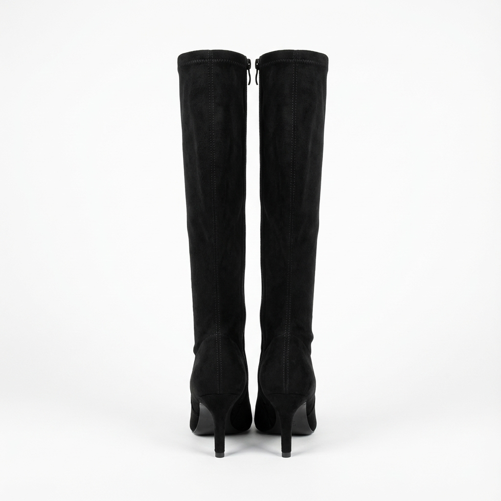 Botte haute noir Daim Synthétique Femme - Tige ajustée, zip