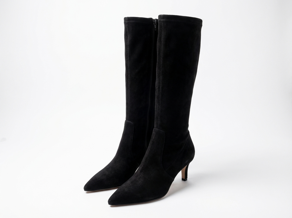 Botte haute noir Daim Synthétique Femme - Tige ajustée, zip