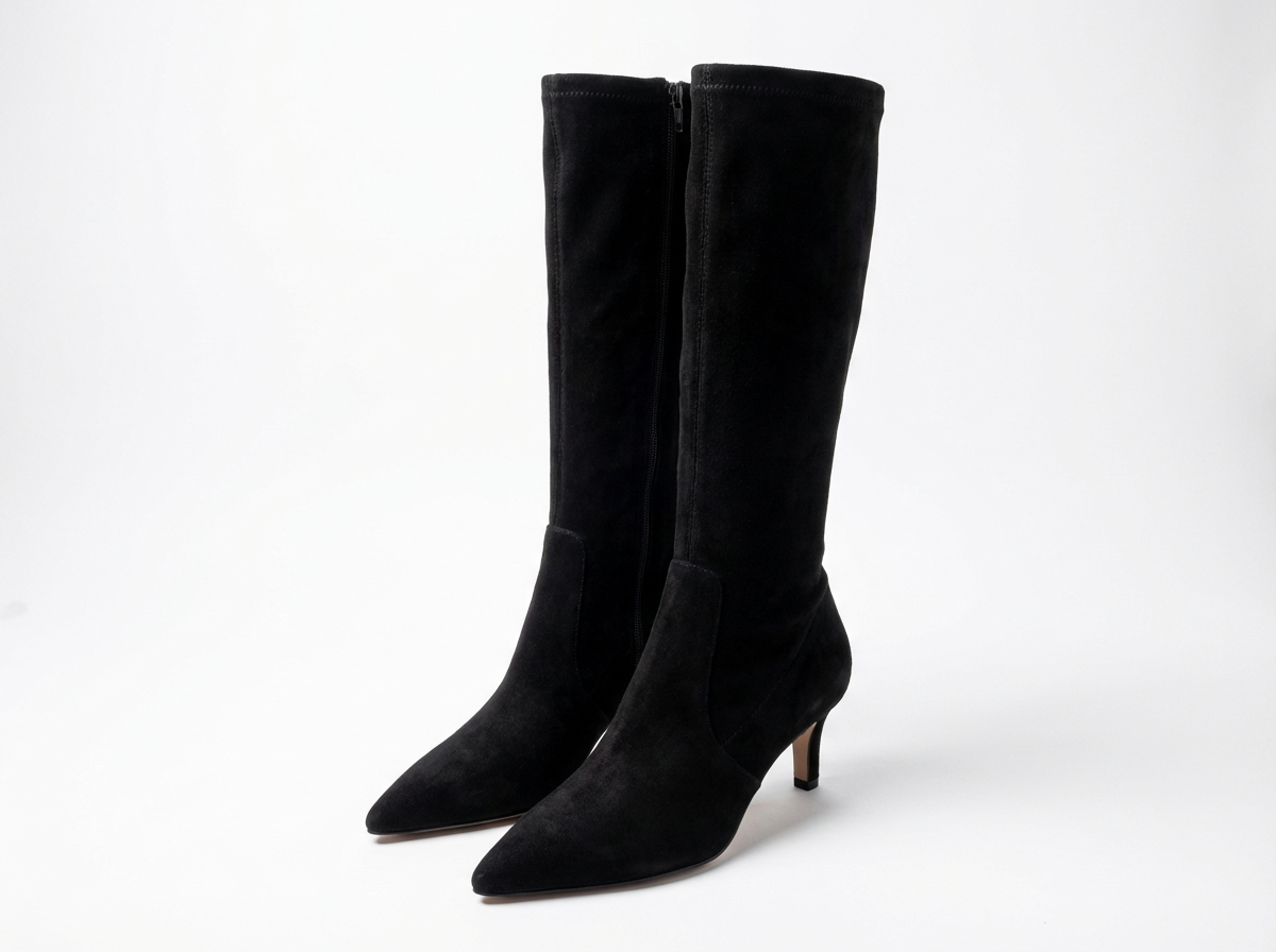 Botte haute noir Daim Synthétique Femme - Tige ajustée, zip