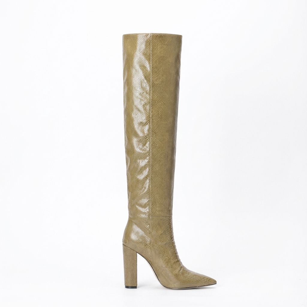 Botte haute beige Daim Synthétique Femme - Motif python