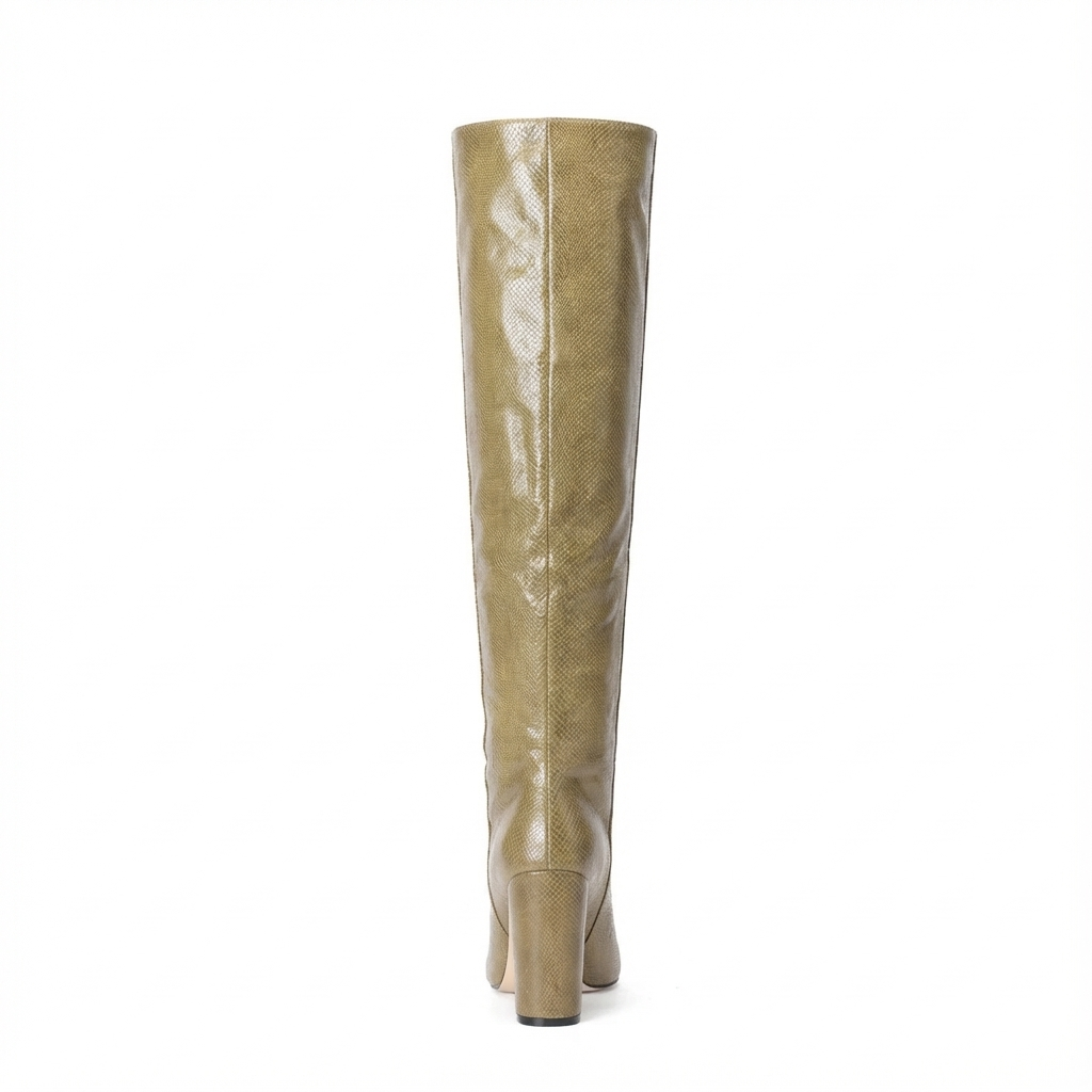 Botte haute beige Daim Synthétique Femme - Motif python
