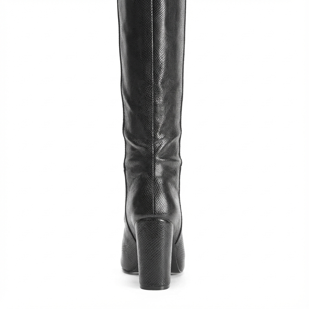 Botte haute noir Daim Synthétique Femme - Aspect python, style western