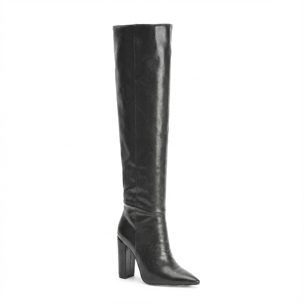 Botte haute noir Daim Synthétique Femme - Aspect python, style western