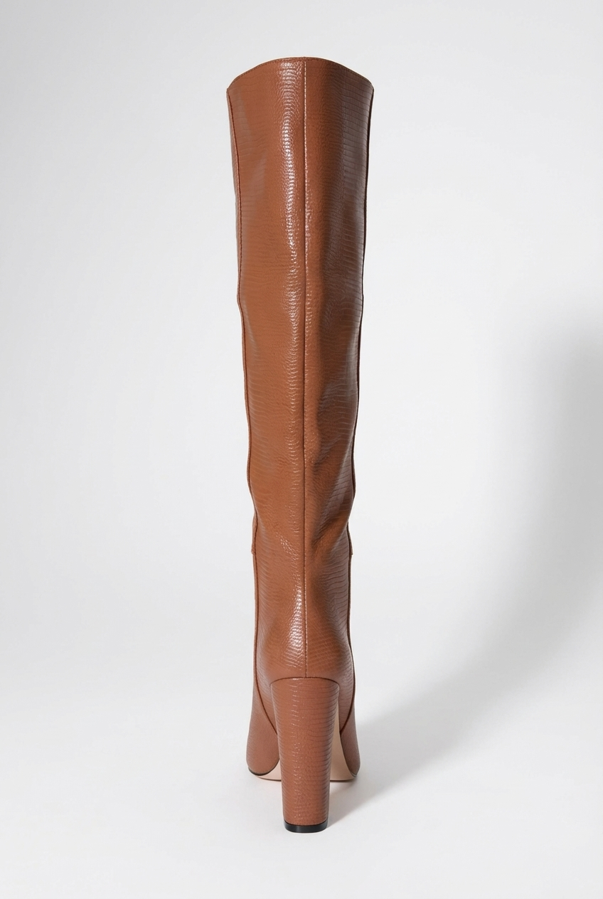 Botte haute marron Daim Synthétique Femme - Effet lézard, talon bloc