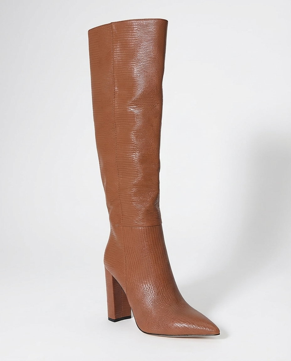 Botte haute marron Daim Synthétique Femme - Effet lézard, talon bloc