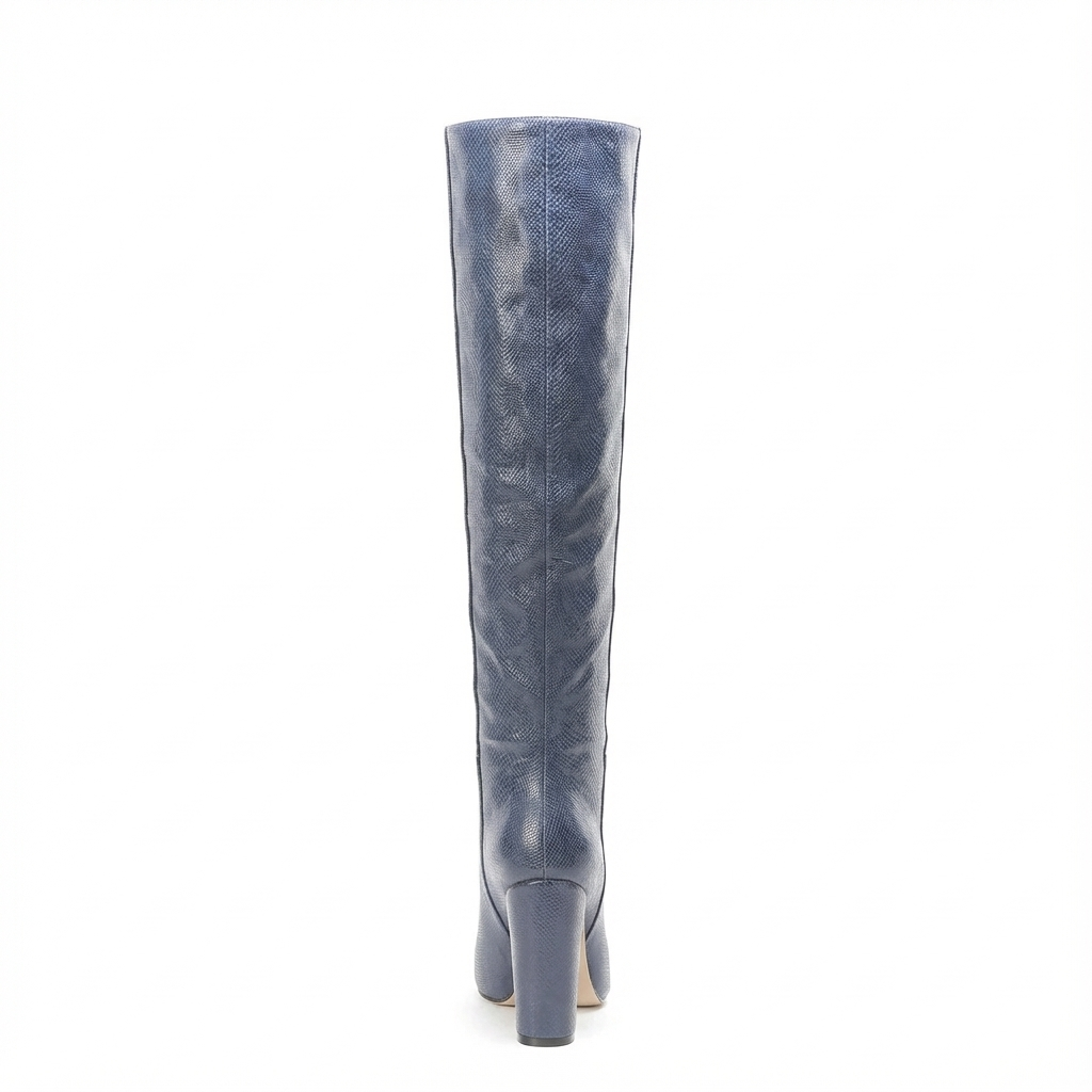 Botte haute bleu Daim Synthétique Femme - Effet python