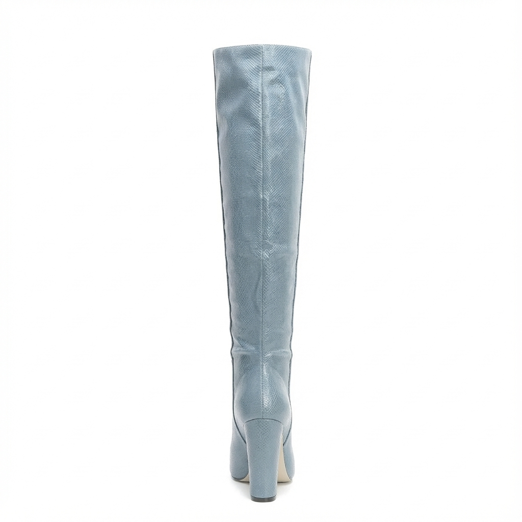Botte haute bleu Daim Synthétique Femme - Motif python, bout pointu