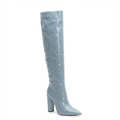 Botte haute bleu Daim Synthétique Femme - Motif python, bout pointu