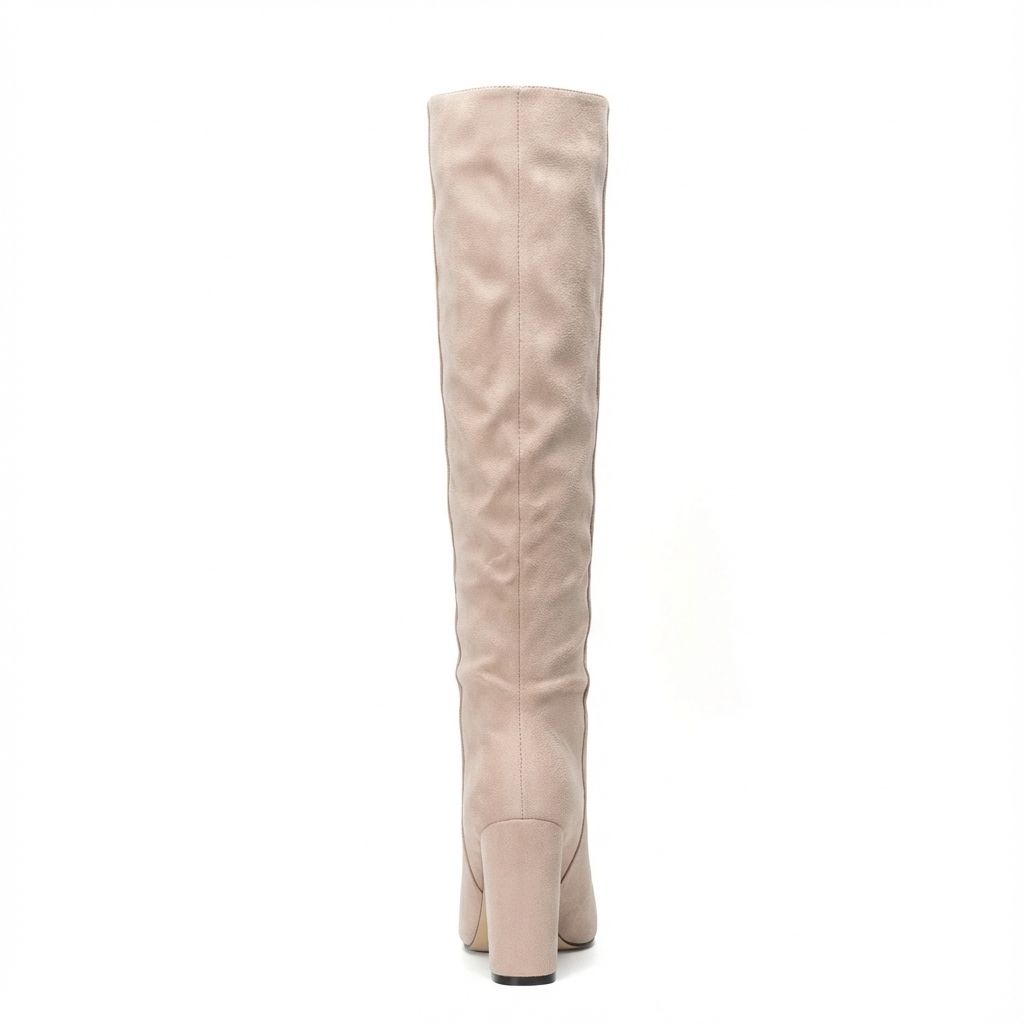 Botte haute beige Daim Synthétique Femme - Talon carré