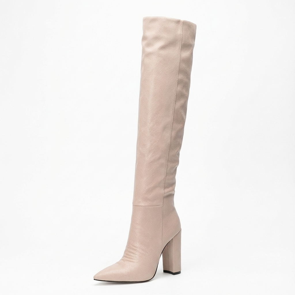 Botte haute beige Daim Synthétique Femme - Talon carré