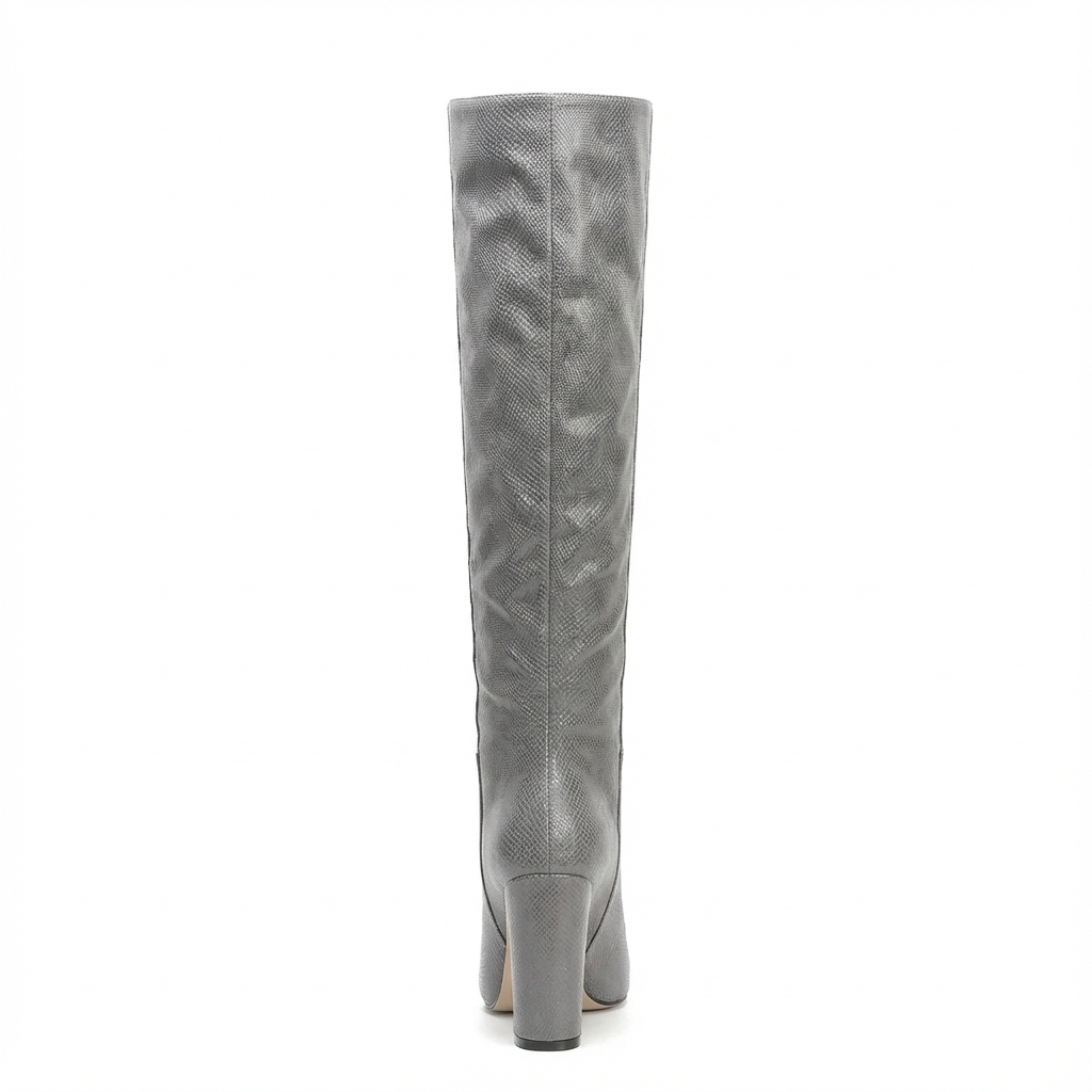 Santiag haute gris Daim Synthétique Femme - Effet python