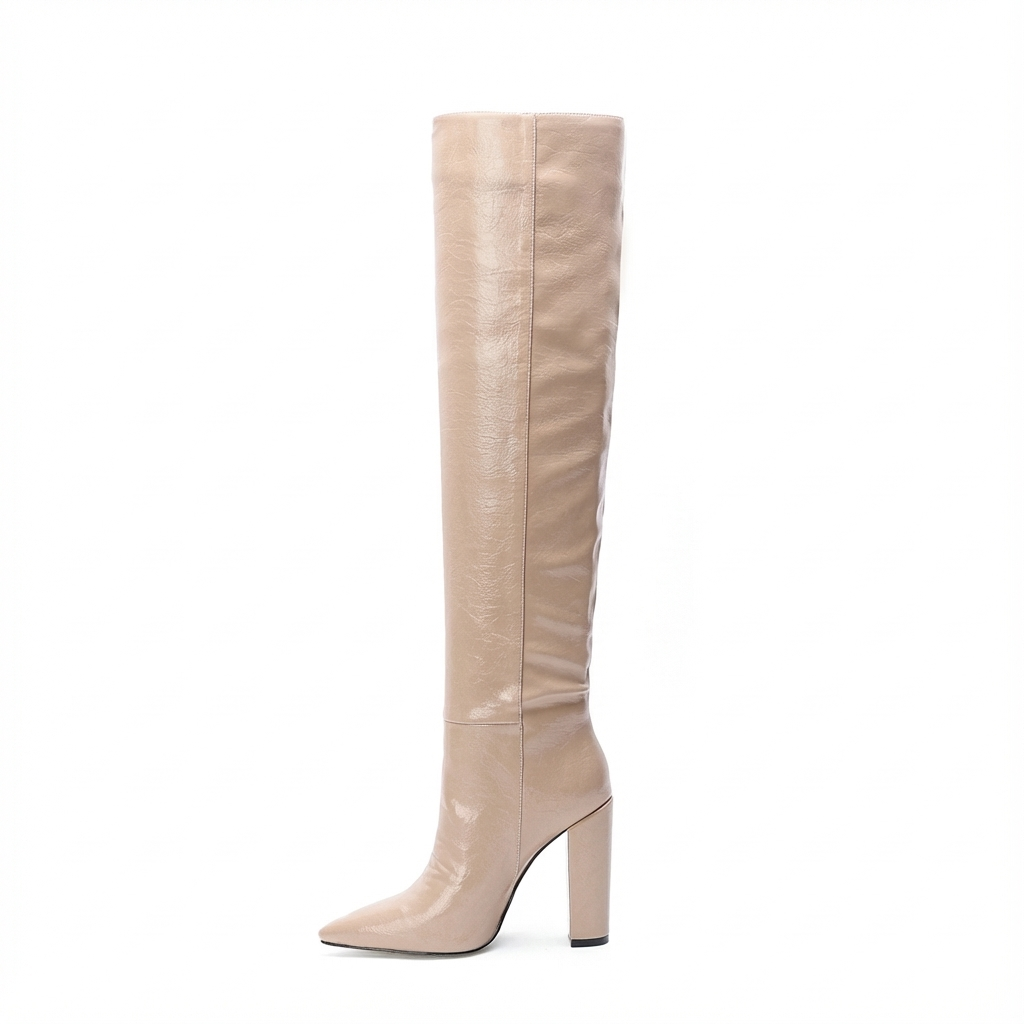 Botte haute beige Daim Synthétique Femme - Bout pointu
