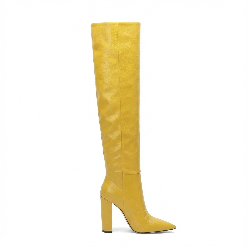 Botte haute jaune Daim Synthétique Femme - Jaune vif