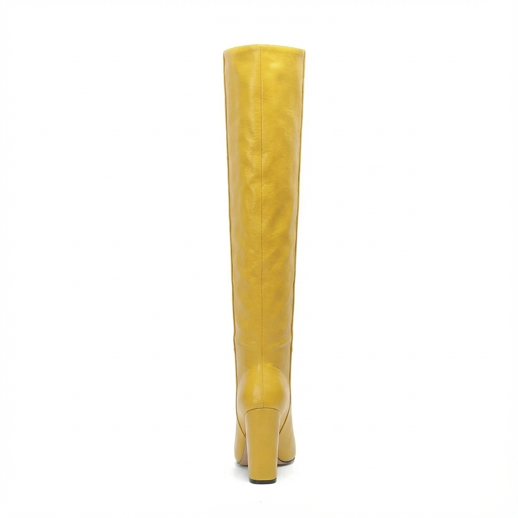 Botte haute jaune Daim Synthétique Femme - Jaune vif