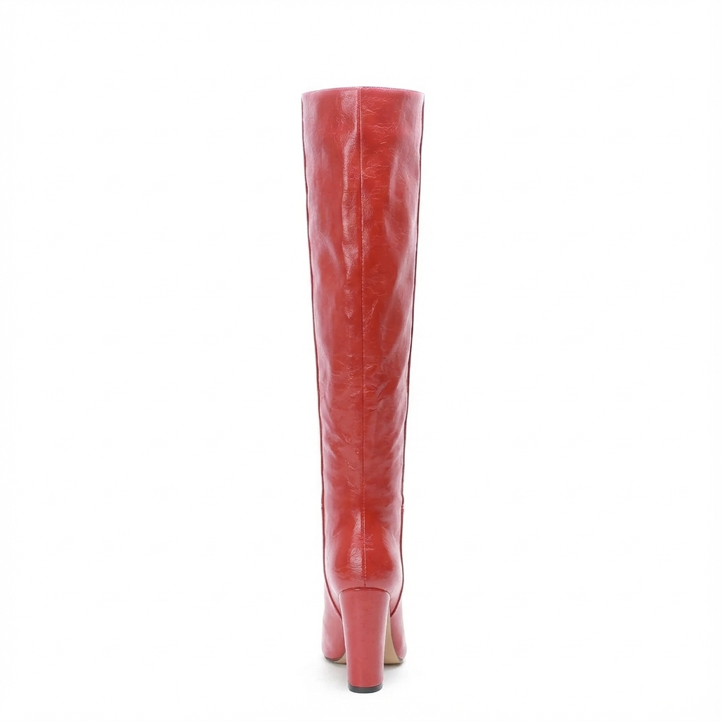 Botte haute rouge Daim Synthétique Femme - Cuissarde, talon bloc