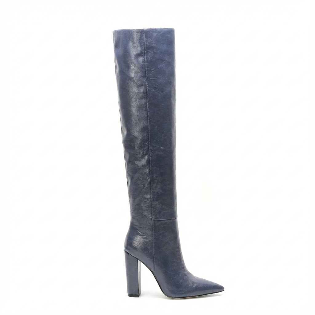 Botte haute bleu Daim Synthétique Femme - Bout pointu