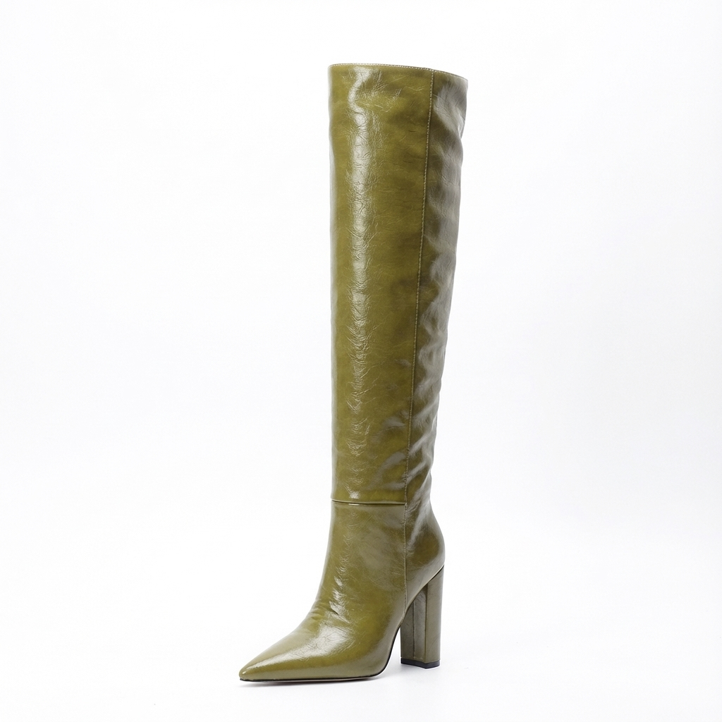 Botte haute vert Daim Synthétique Femme - Bout pointu