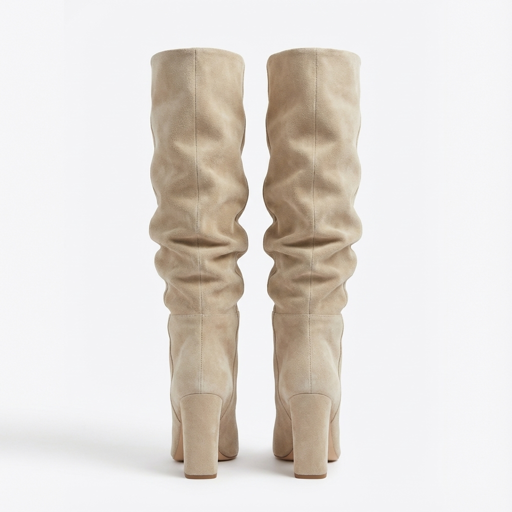 Botte haute beige Daim Synthétique Femme - Sans ornement