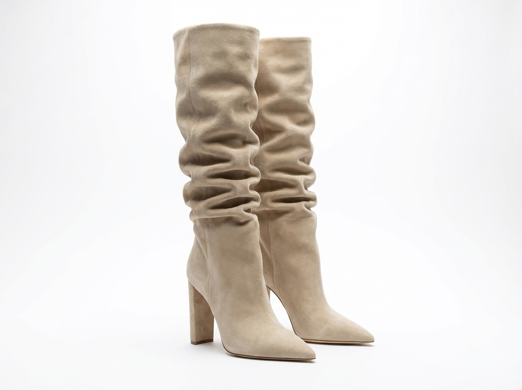 Botte haute beige Daim Synthétique Femme - Sans ornement