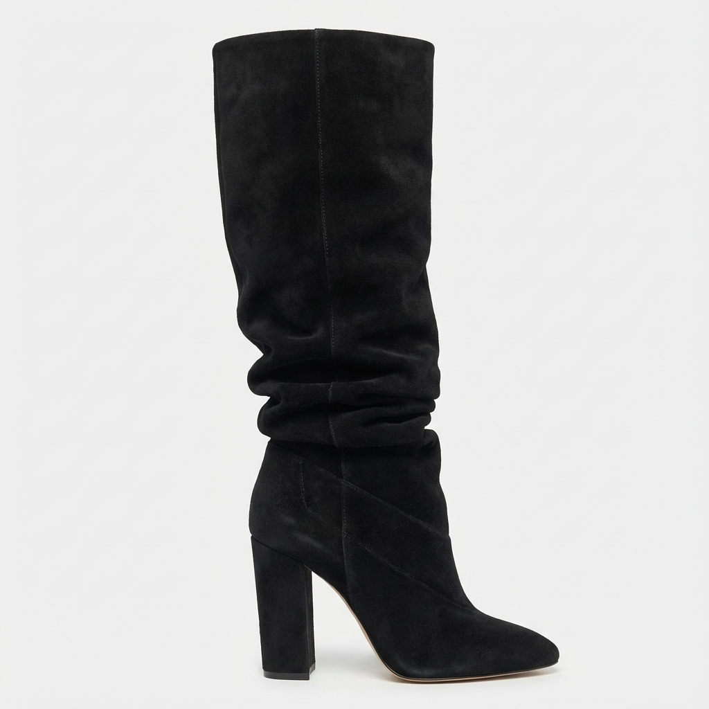 Botte haute noir Daim Synthétique Femme - Talon bloc, sans ornement
