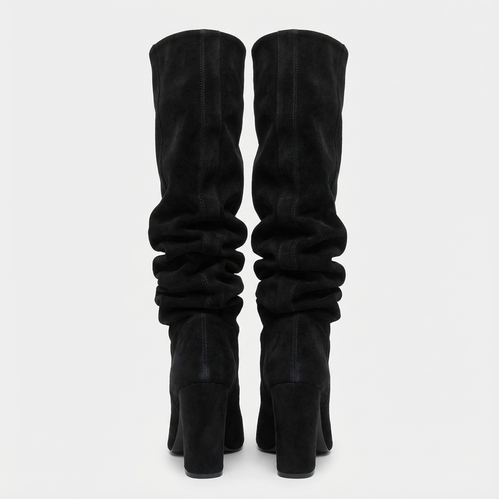 Botte haute noir Daim Synthétique Femme - Talon bloc, sans ornement