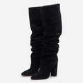 Botte haute noir Daim Synthétique Femme - Talon bloc, sans ornement