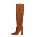 Botte haute marron Daim Synthétique Femme - Talon carré