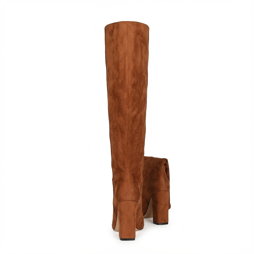 Botte haute marron Daim Synthétique Femme - Talon carré