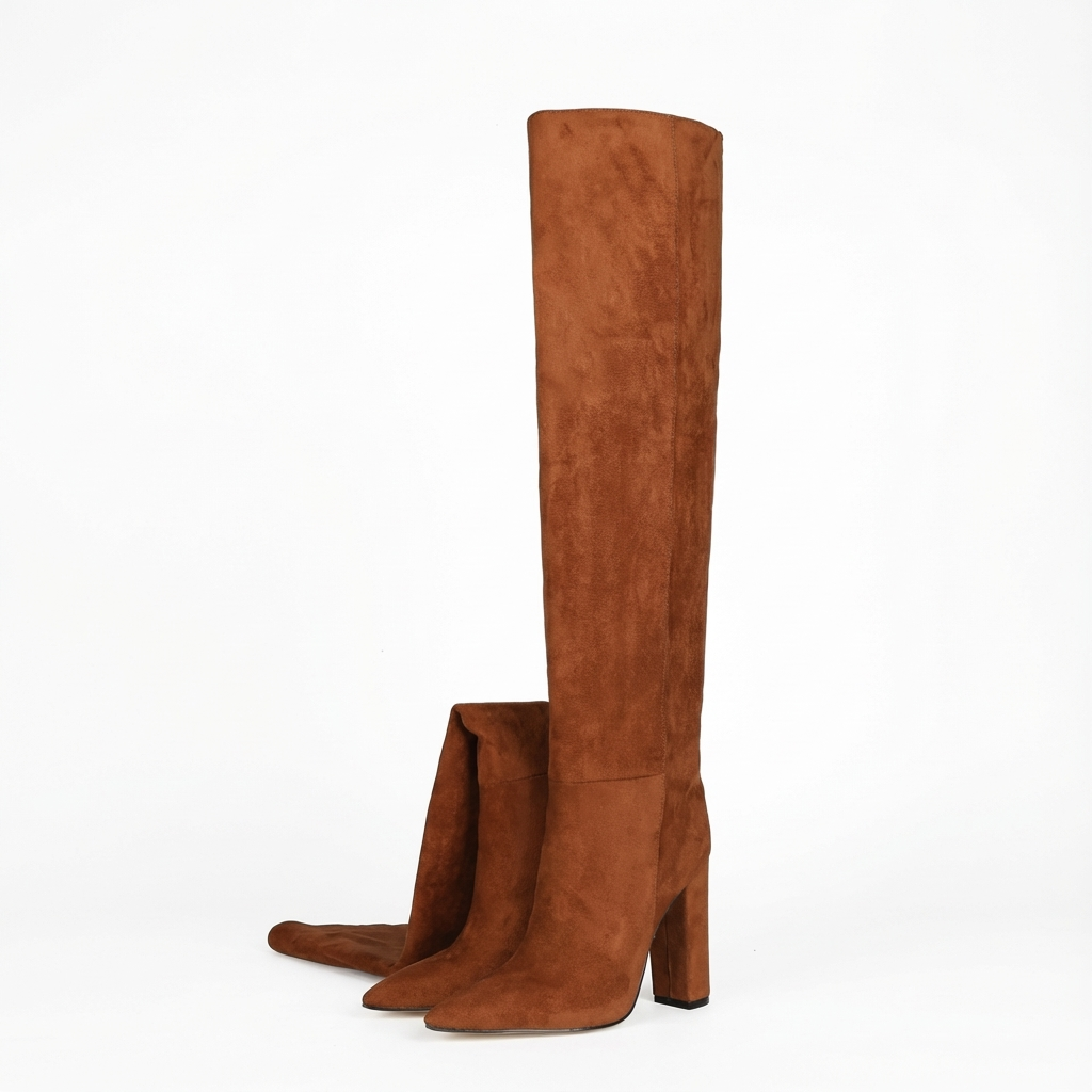 Botte haute marron Daim Synthétique Femme - Talon carré