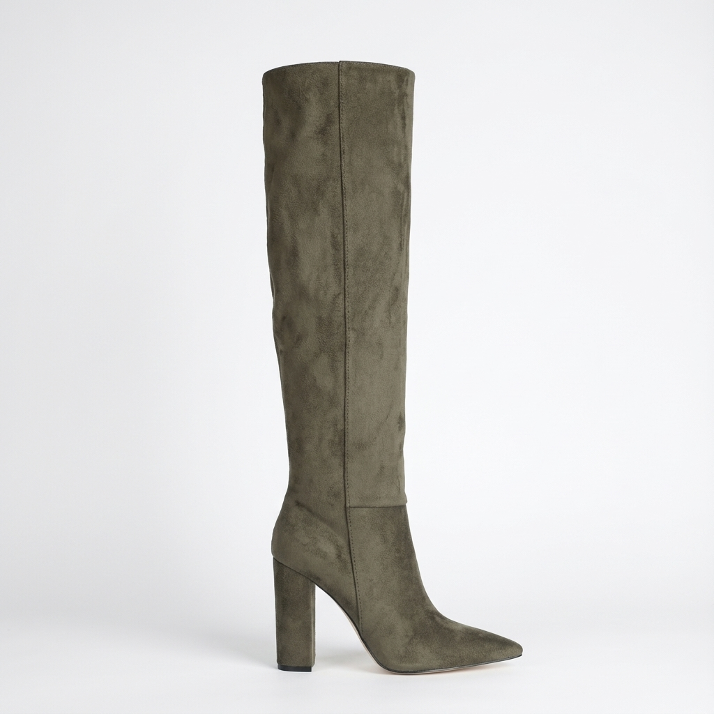 Botte haute gris Daim Synthétique Femme - Bout amande