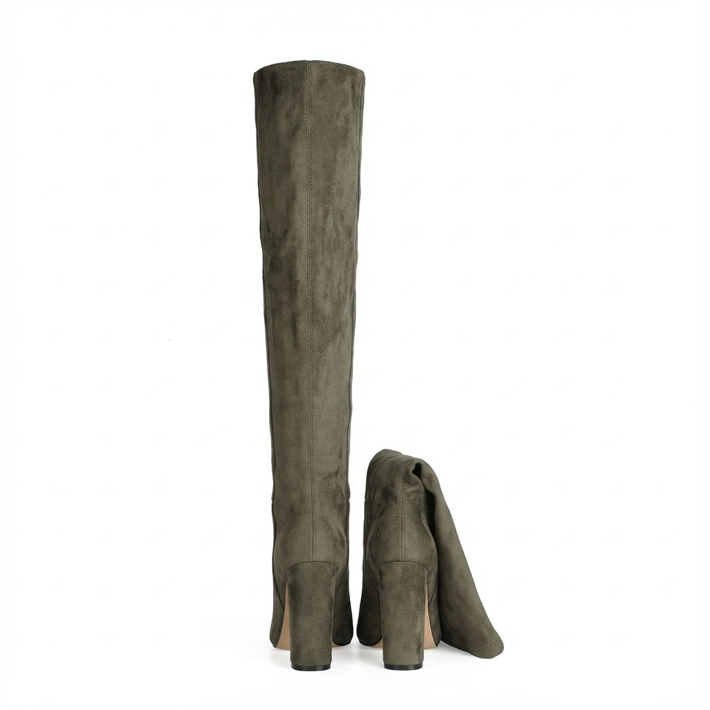 Botte haute gris Daim Synthétique Femme - Bout amande